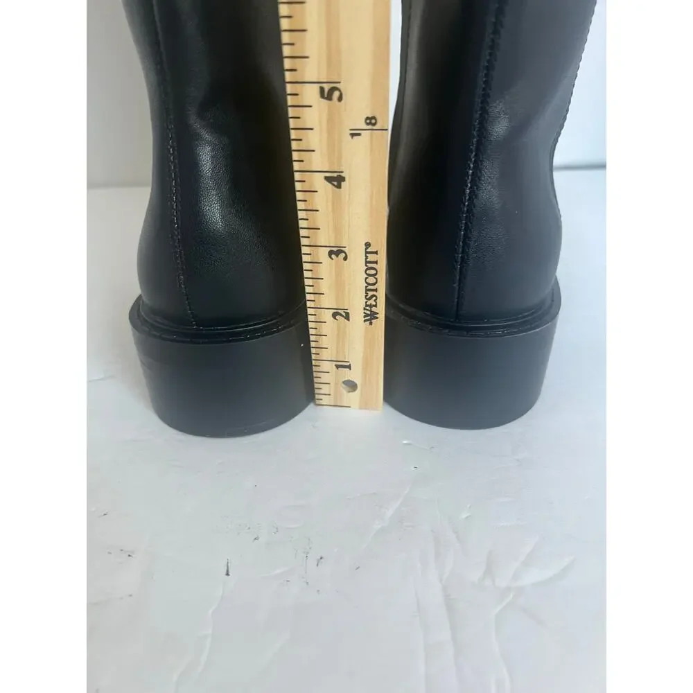 NWT Zara Tall Over The Knee Black Vegan Leather Square‎ Toe Pull On Boots Sz 9